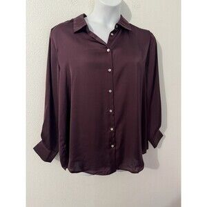 Truth By Republic Women's Blouse Long Sleeve 2X Satin Dark Purple Button Up